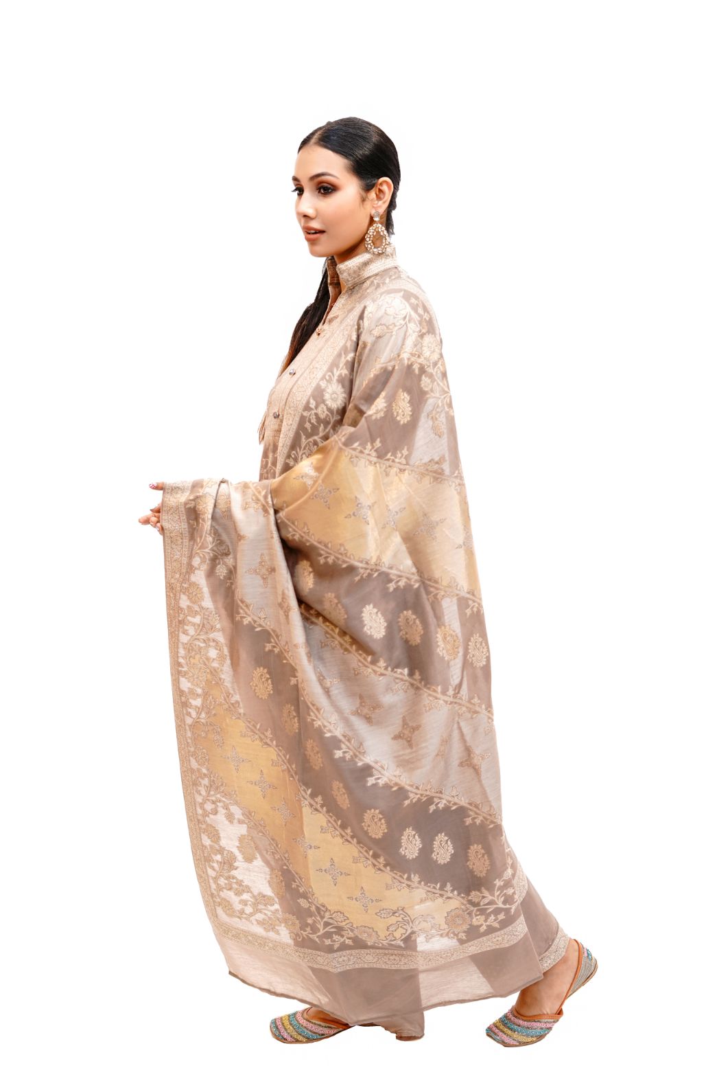 Traditional Kani Zari Suit For Women (Unstitched) - Subtle Fawn