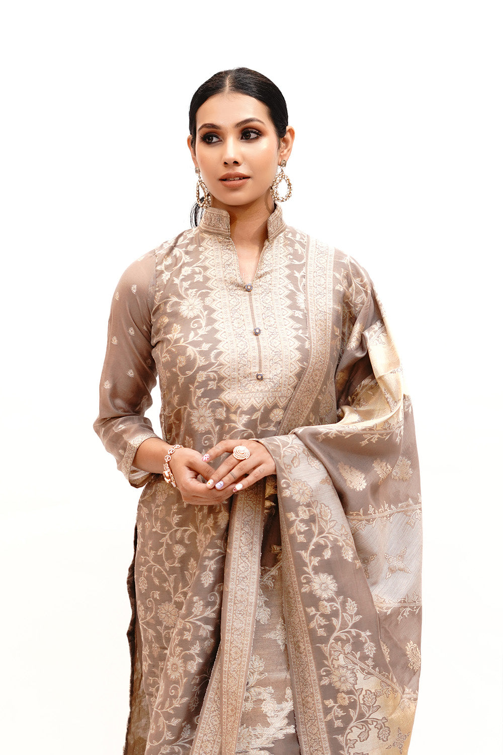 Traditional Kani Zari Suit For Women (Unstitched) - Subtle Fawn