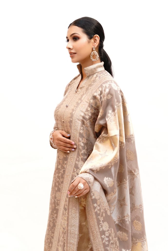 Traditional Kani Zari Suit For Women (Unstitched) - Subtle Fawn