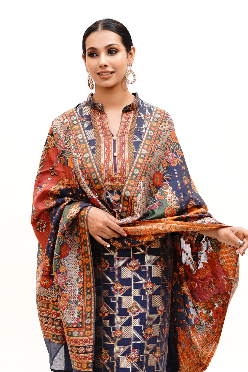 Traditional Kani Zari Suit For Women (Unstitched) - Royal Blue