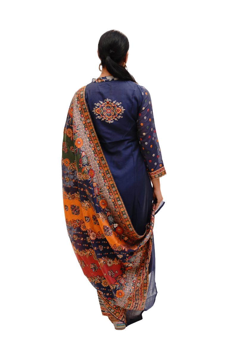 Traditional Kani Zari Suit For Women (Unstitched) - Royal Blue