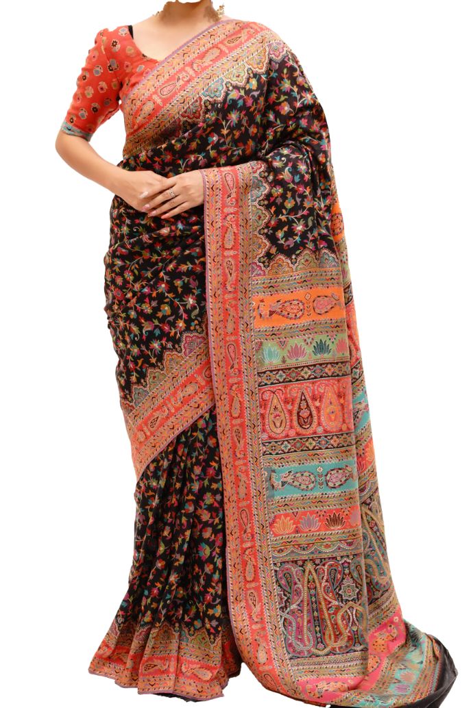 Mughal Darbaar Inspired Extra Fine Royal Black Ethnic Weave Saree