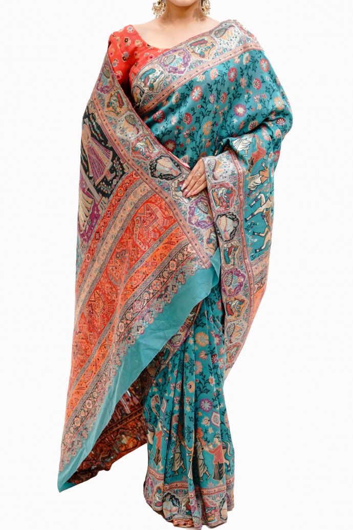 Mughal Darbaar Inspired Extra Fine Blue Ethnic Weave Saree
