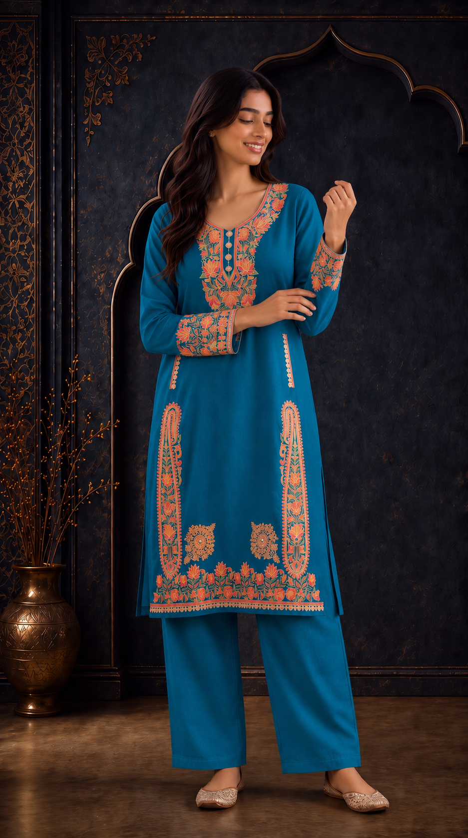 Zoya Turquoise Blue Embroidered Pheran Set