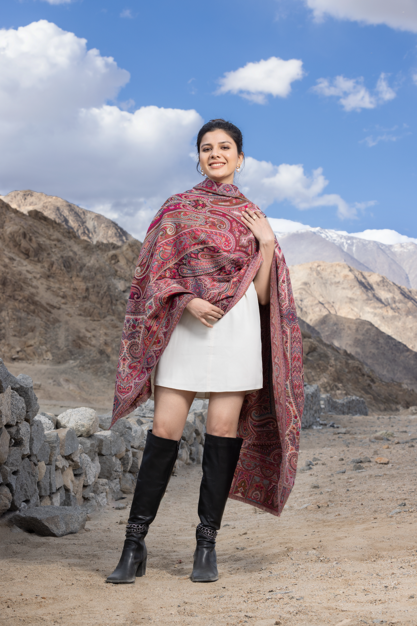 Pashmina Faux Red Traditional Kalamkari Shawl for Women