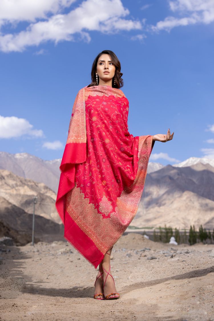 Pashmina Faux Traditional Jamawar Multy Shawl - Soft Pink