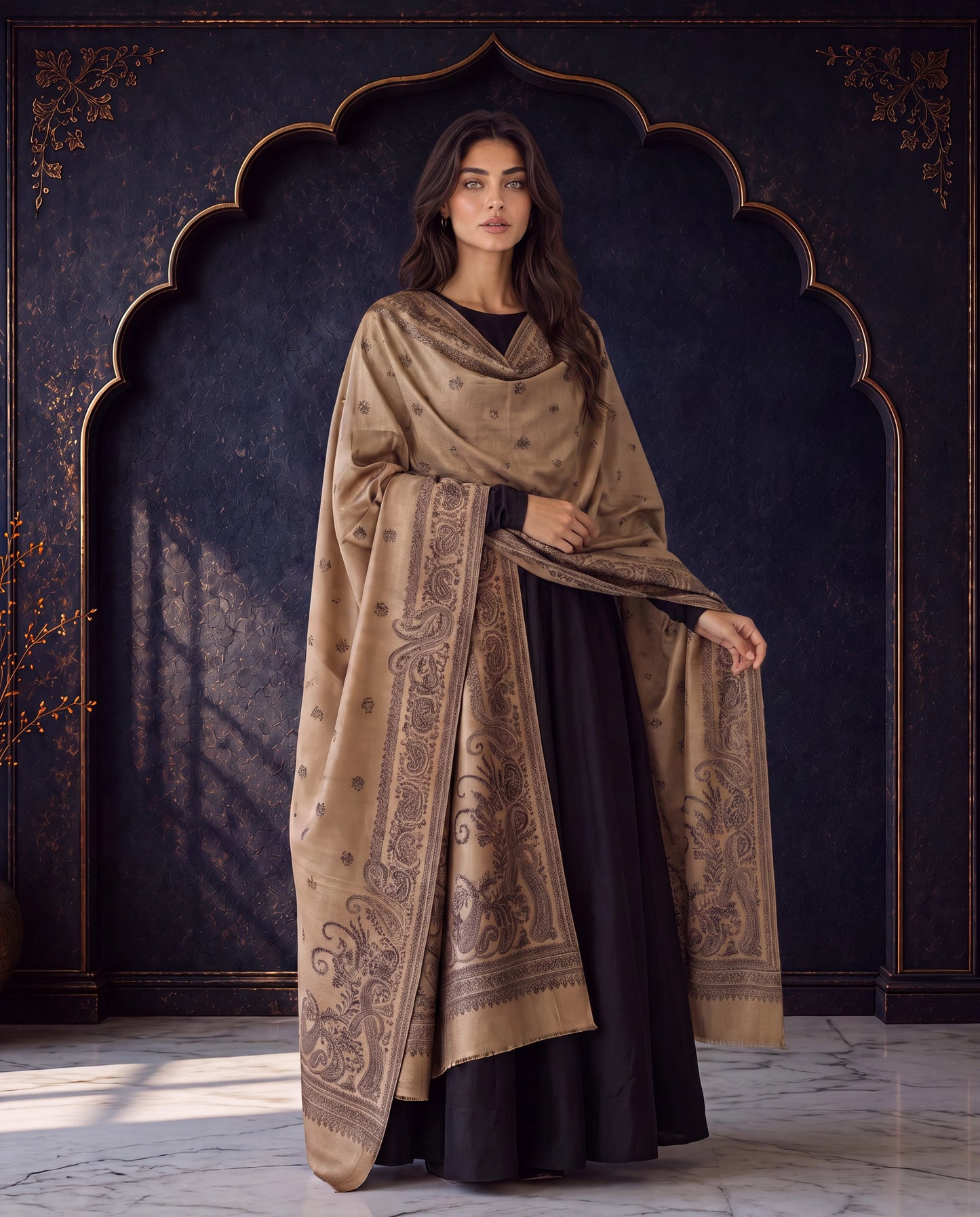 Ivory Royale Moonlight Reversible Zari Shawl