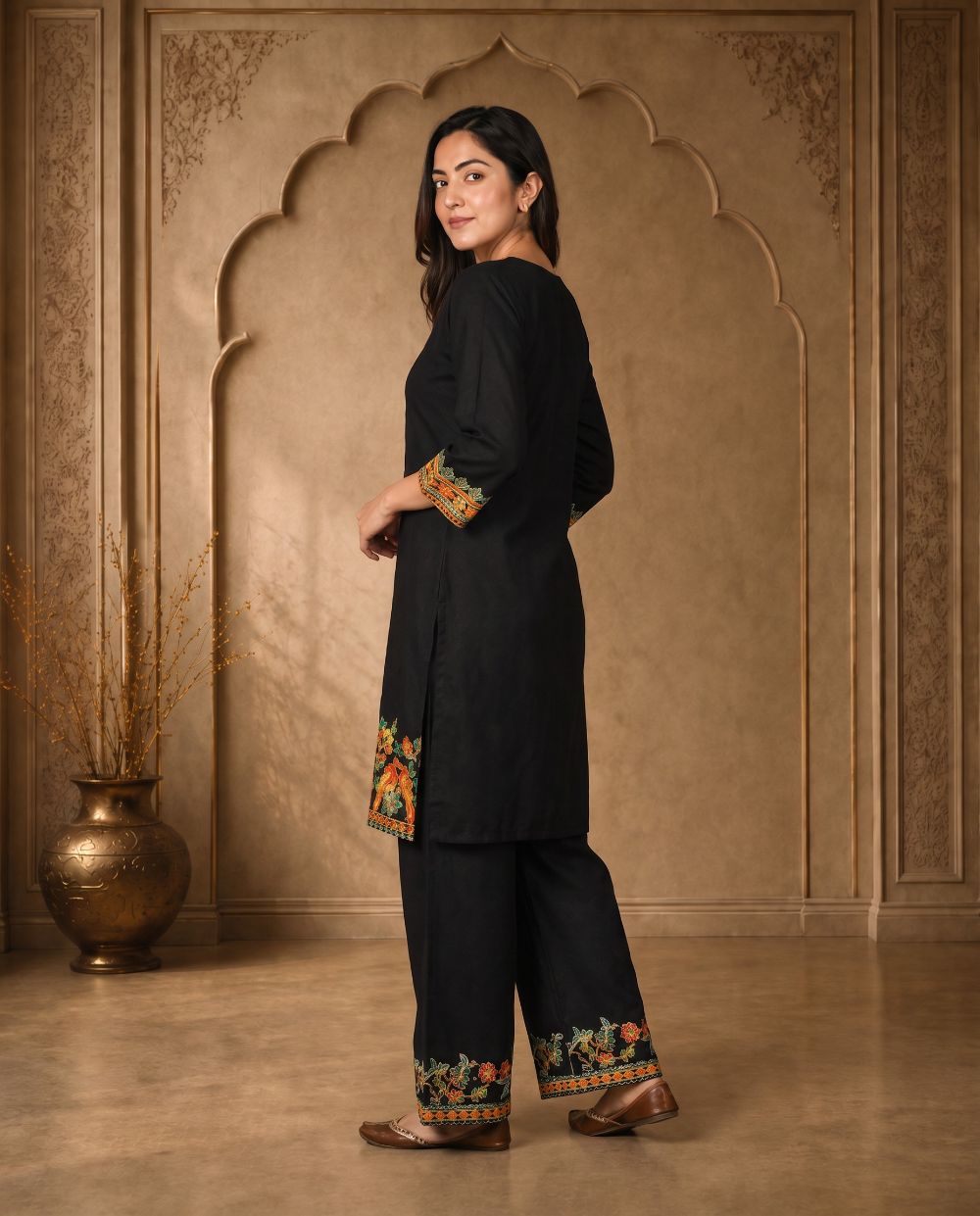 Noor Black Floral Embroidered Cord Set