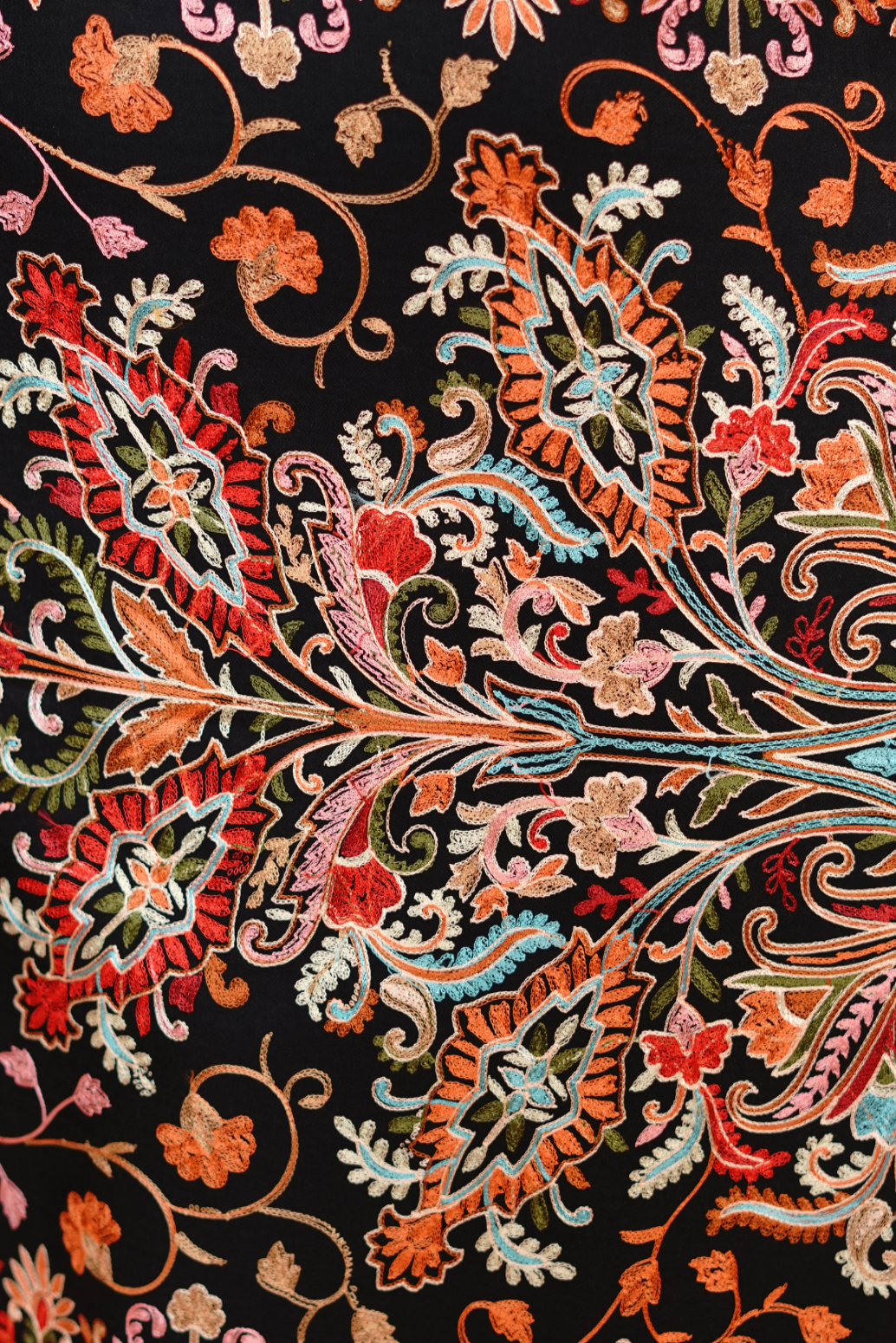 Wool Silk Embroidery Floral Stole for Women - Midnight Bloom