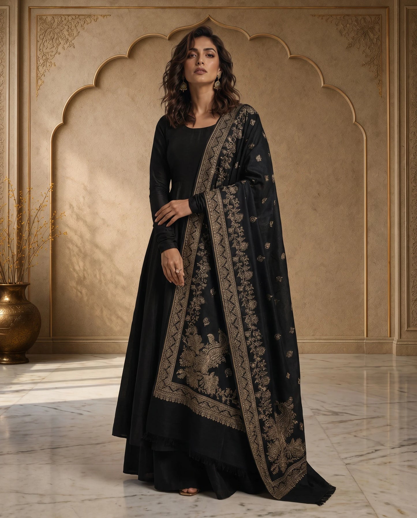Midnight Moonlight Reversible Zari Shawl