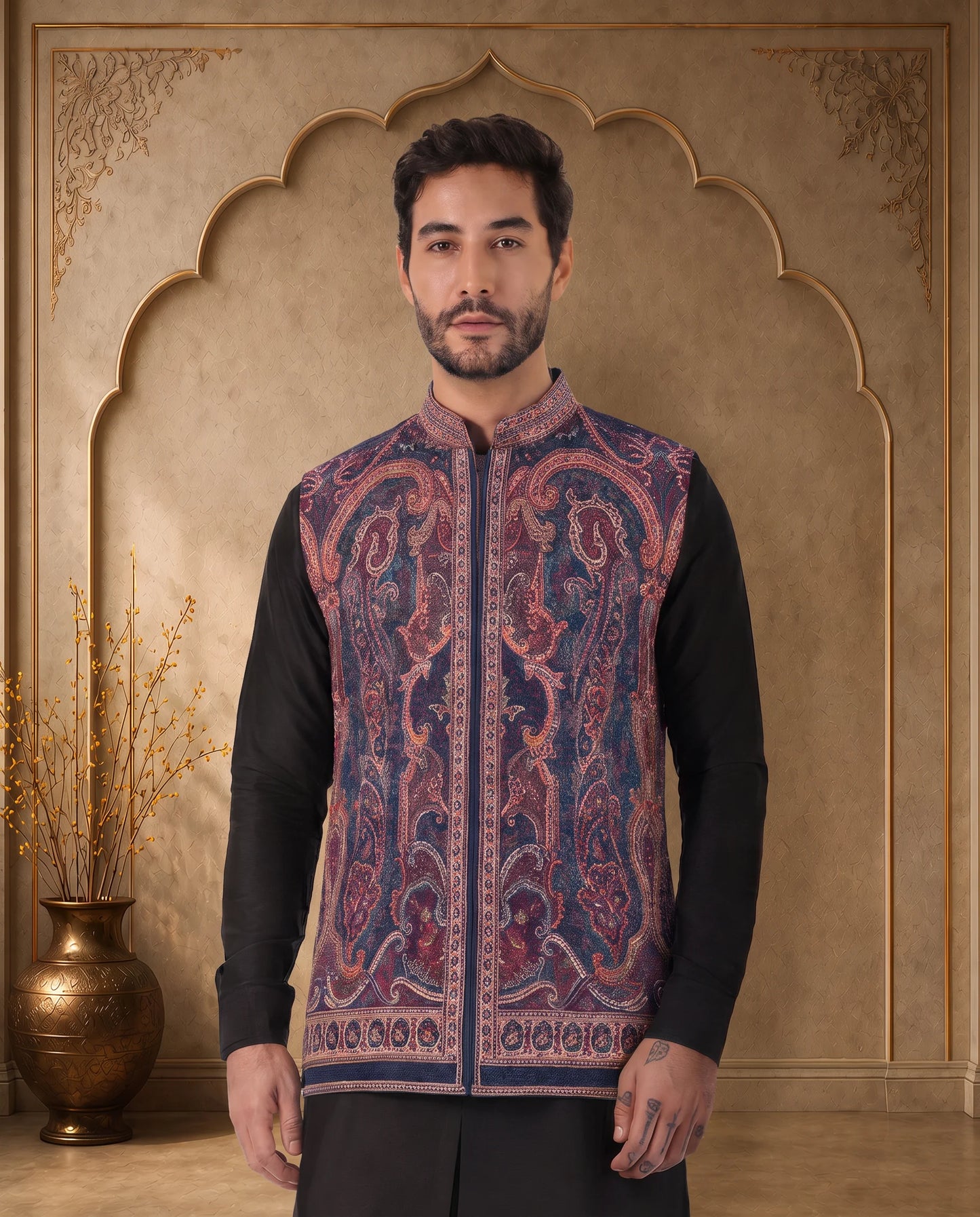 Armaan Navy & Maroon Paisley Nehru Jacket for Men