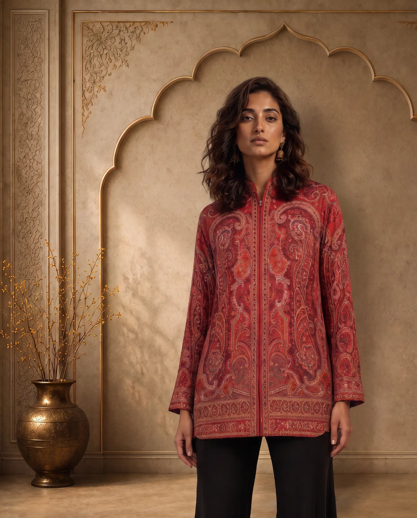 Ruhani Crimson Paisley Short Jacket for Women
