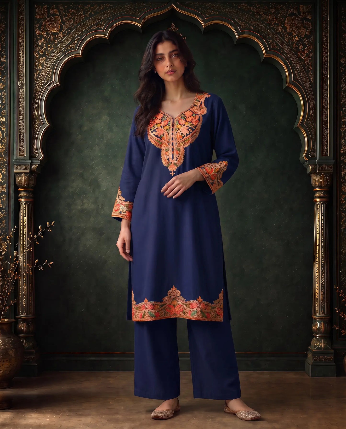 Ruhani Crimson Embroidered Pheran for Women