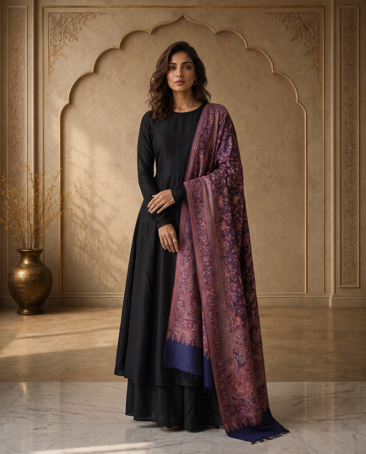 Royal Plum Paisley Jamavar Stole