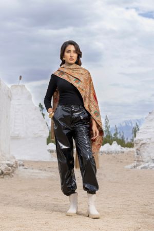 Heritage Mughal Darbaar Woolen Shawl for Women - Soft Beige
