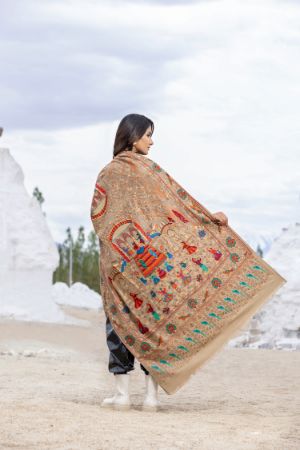 Heritage Mughal Darbaar Woolen Shawl for Women - Soft Beige