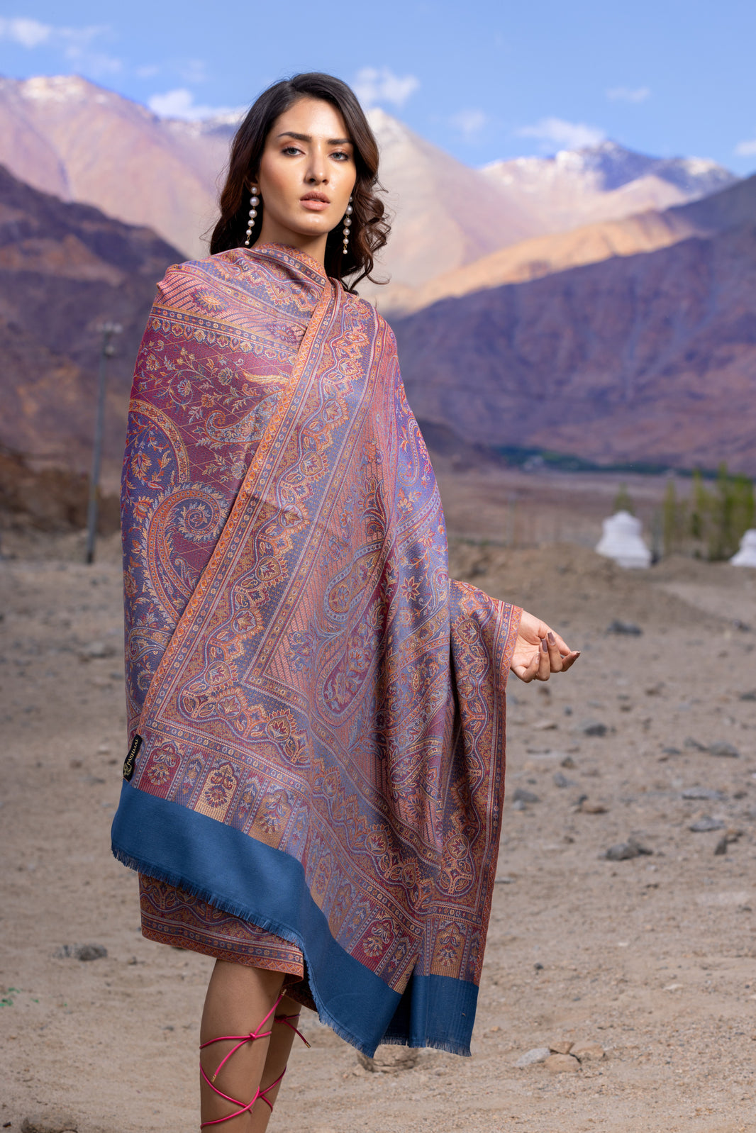 Women's Traditional Pashmina Faux Shawl- Blue Regalia