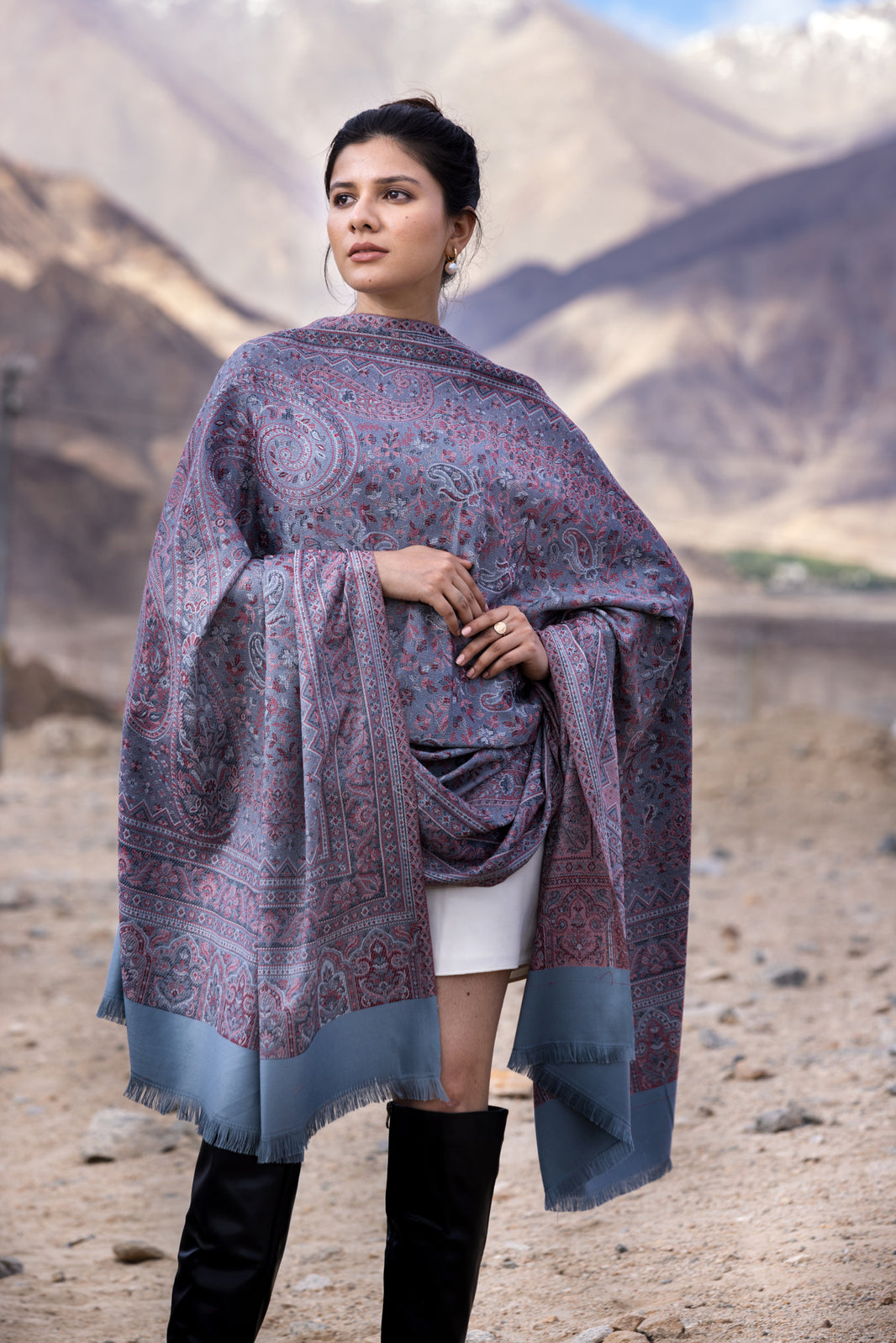 Women's Traditional Pashmina Faux Shawl- Subtle Grey
