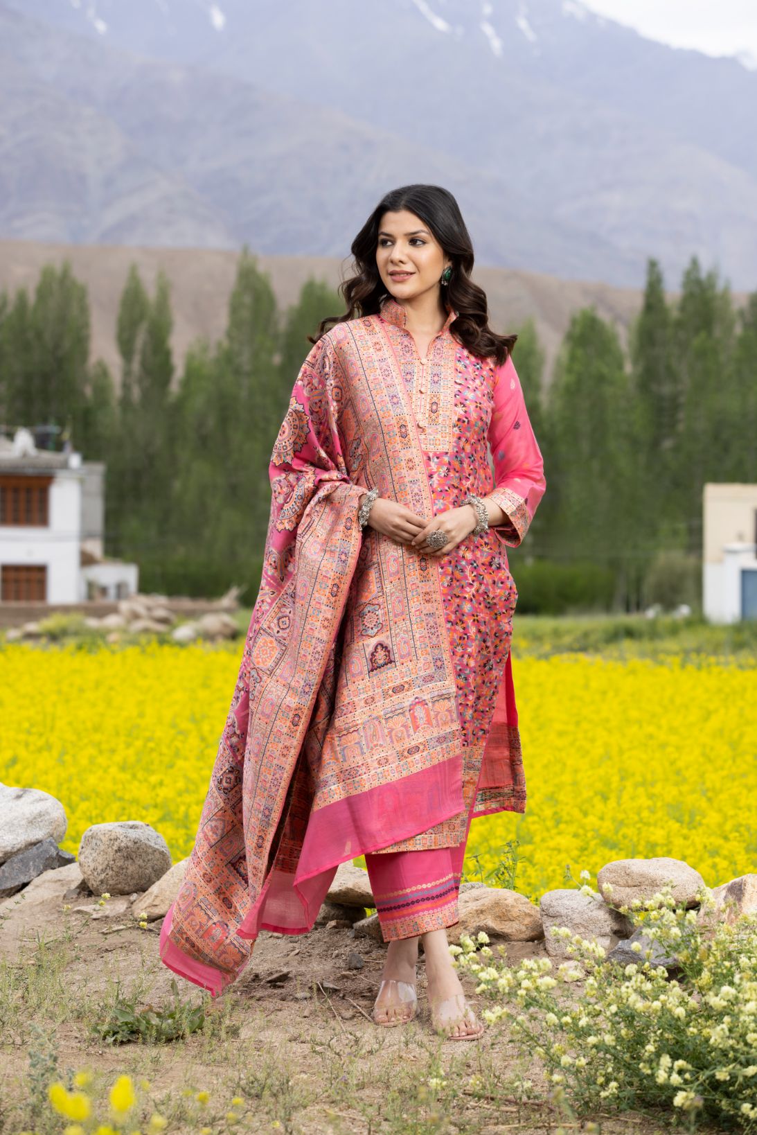 Traditional Kani Zari Suit For Women (Unstitched) - Romantic Pink