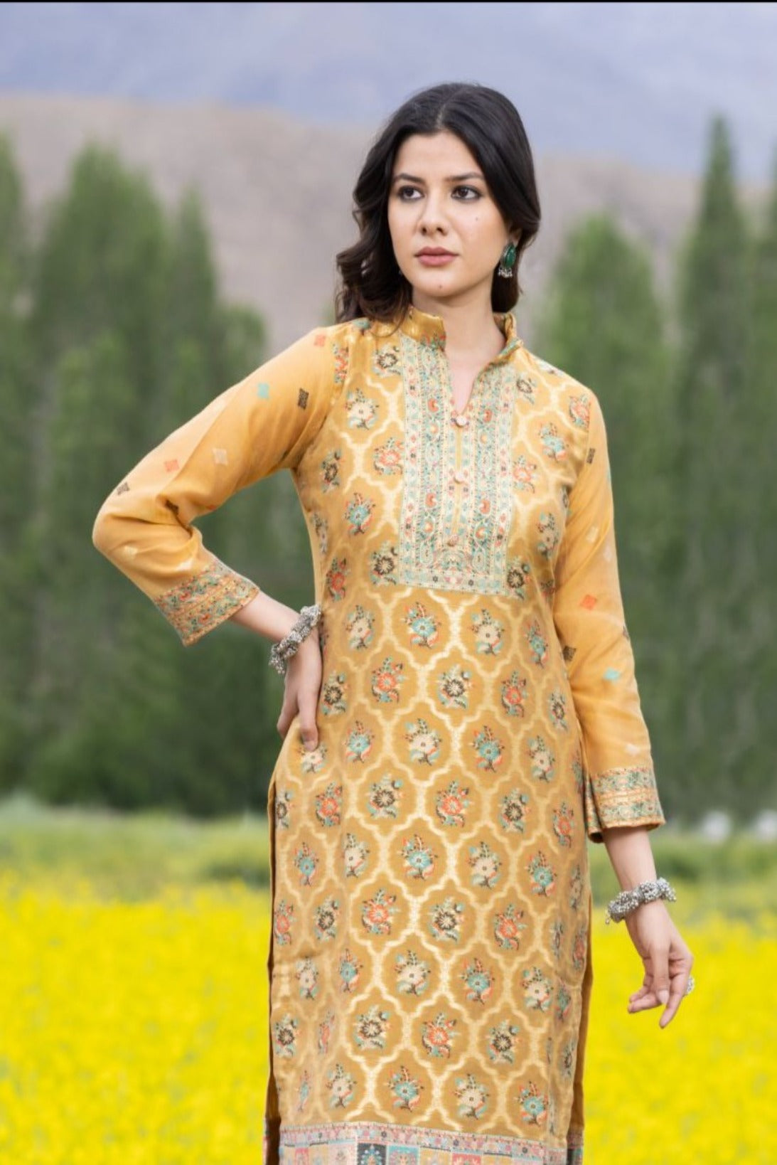 Traditional Kani Zari Suit For Women (Unstitched) - Mellow Yellow