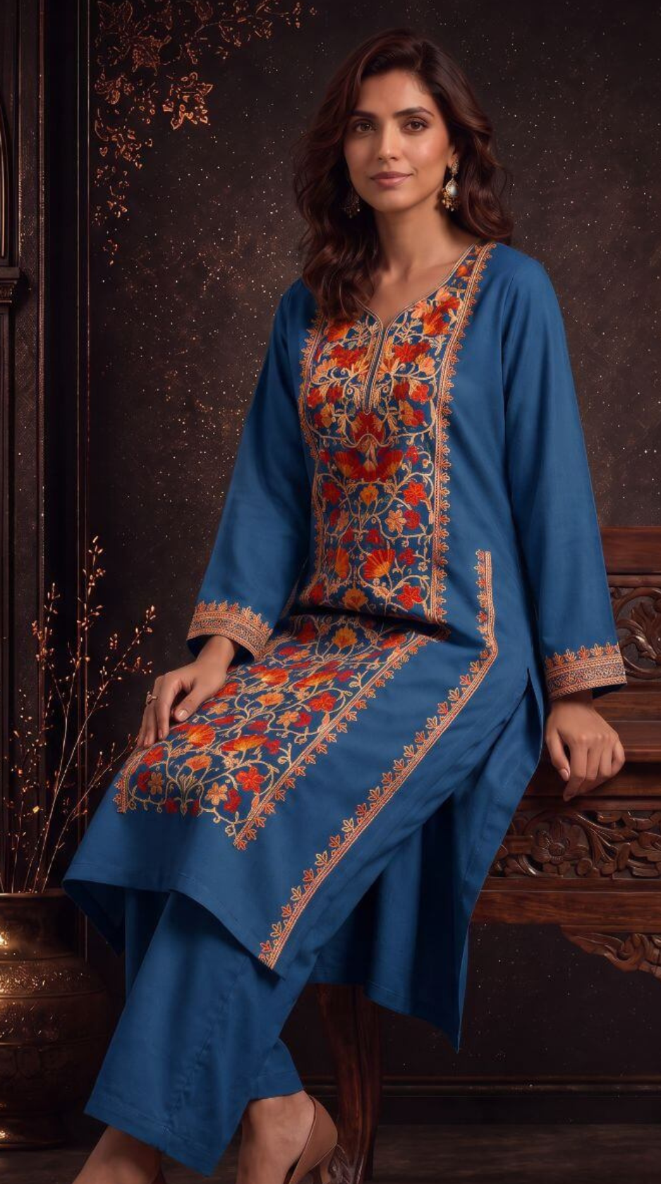 Inaya Ochre Embroidered Pheran Set