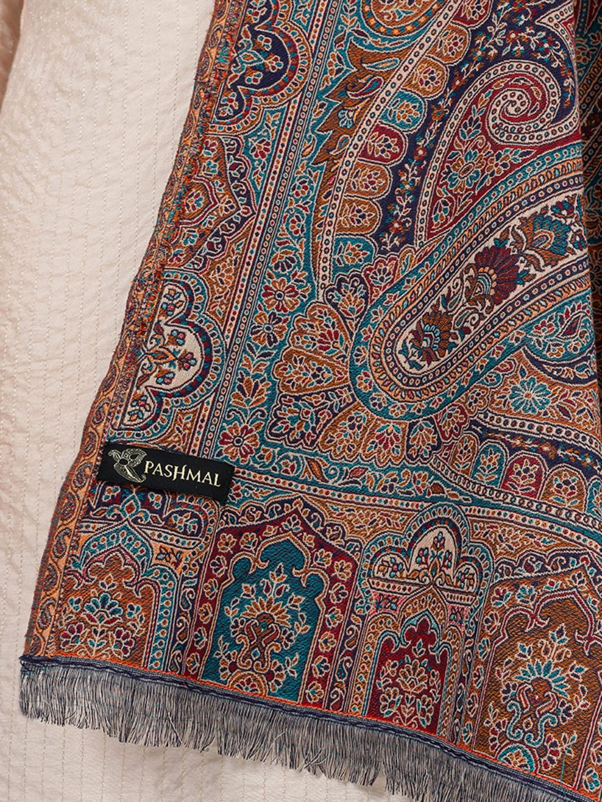 Traditional Earthtone Paisley Kalamkari Shawl for Men