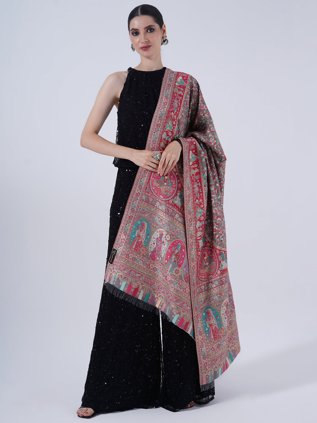 WOMEN'S TRADITIONAL SILK MUGHAL DARBAAR SHAWL