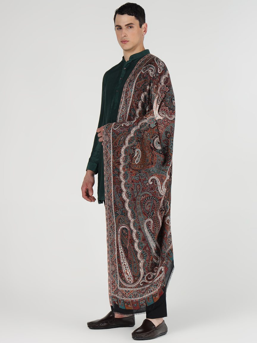 Traditional Bamboo Modal Autumn Spice Kani Shawl for Men | Full-Size, Soft and Eco-Friendly