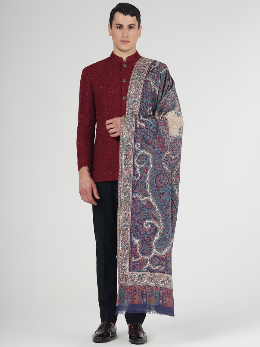 Faux Pashmina Regal Paisley Jamawar Shawl – Sapphire Elegance