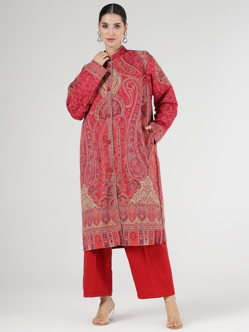 Unstitched Vintage Jamawar Jacket - Crimson Tapestry | Customizable