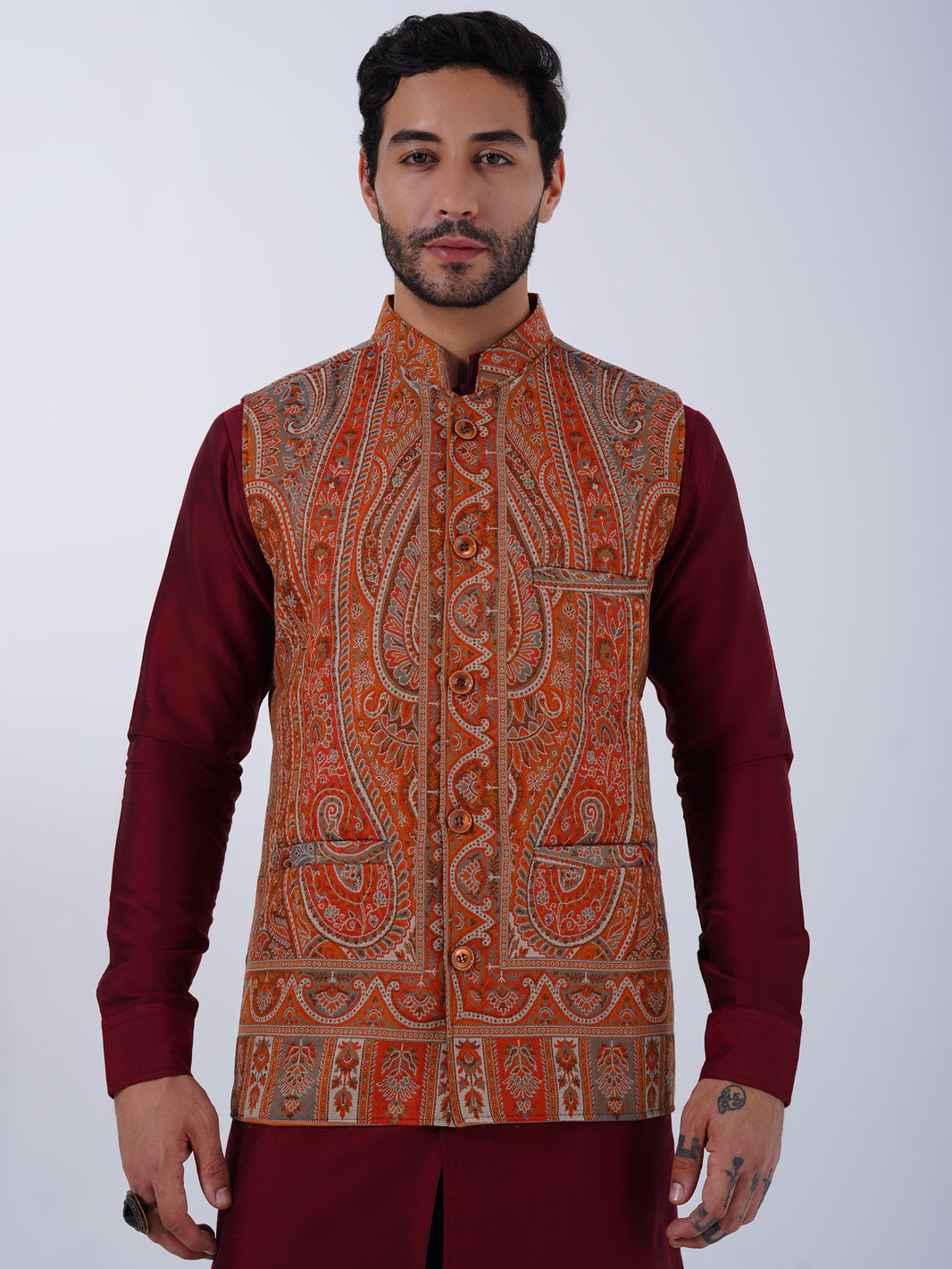 UNSTITCHED WOLLEN NEHRU JACKET FOR MEN'S