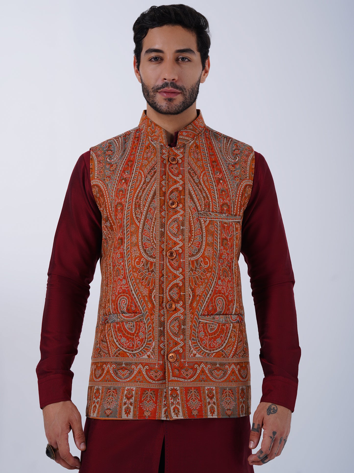 UNSTITCHED WOLLEN NEHRU JACKET FOR MEN'S