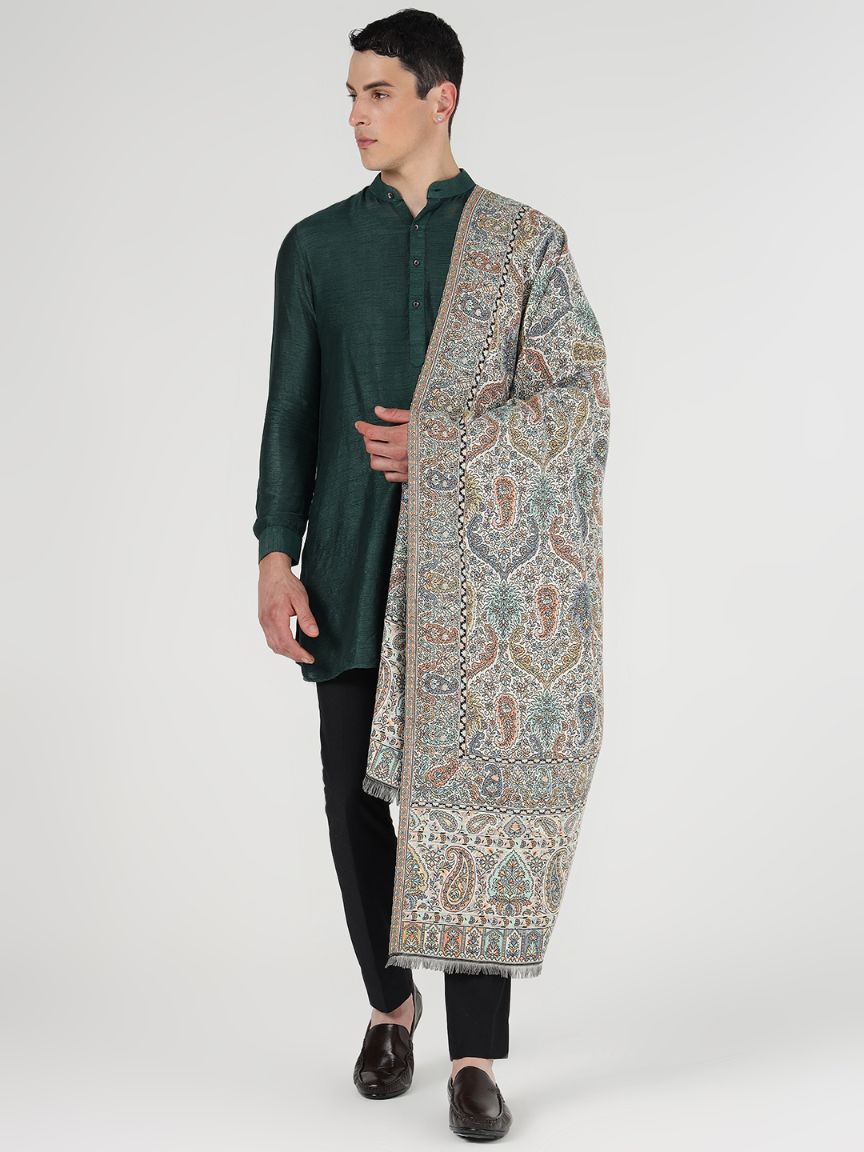 Faux Pashmina Paisley-Print Traditional Kalamkari Shawl for Men | Full Size, Extra Soft