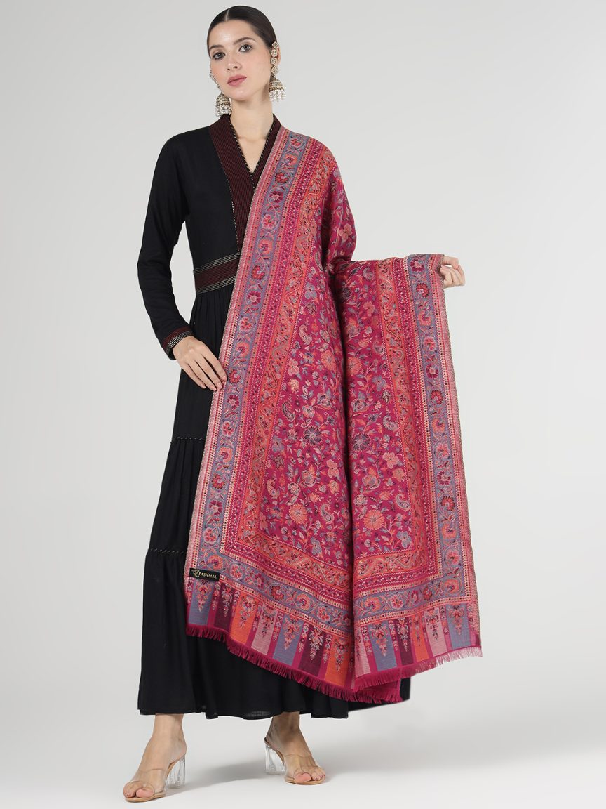 Soft Bamboo Modal Shawl with Zari for Women - Rich Pink | Full Size, Soft & Eco-friendly