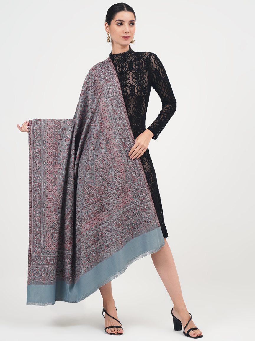 Women's Traditional Faux Pashmina Shawl - Midnight Blooms | Extra Soft & Lightweight