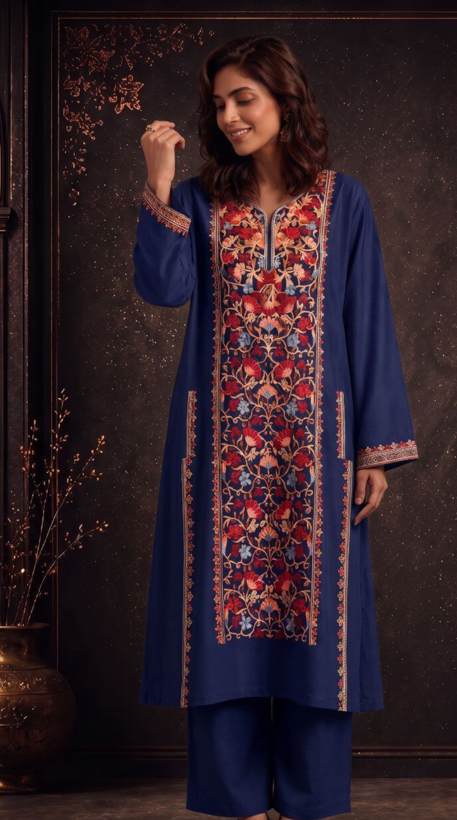 Inaya Ochre Embroidered Pheran Set