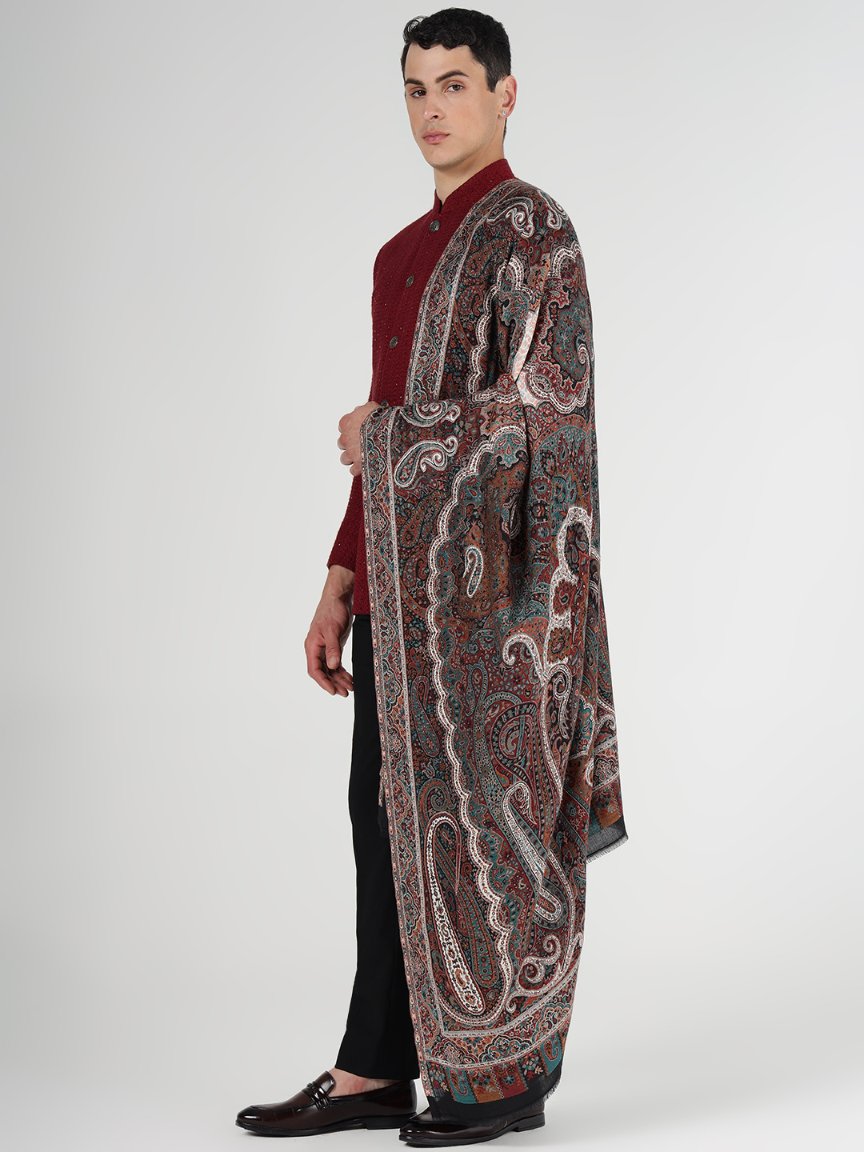 Faux Pashmina Vintage Paisley Wool Shawl - Autumn Symphony