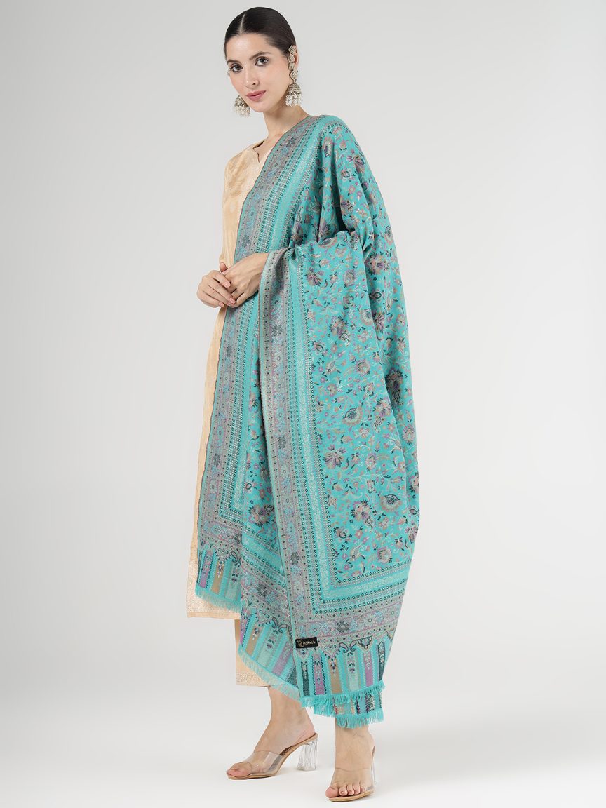 Soft Bamboo Modal Shawl with Zari for Women - Icy Blue | Full Size, Soft & Eco-friendly