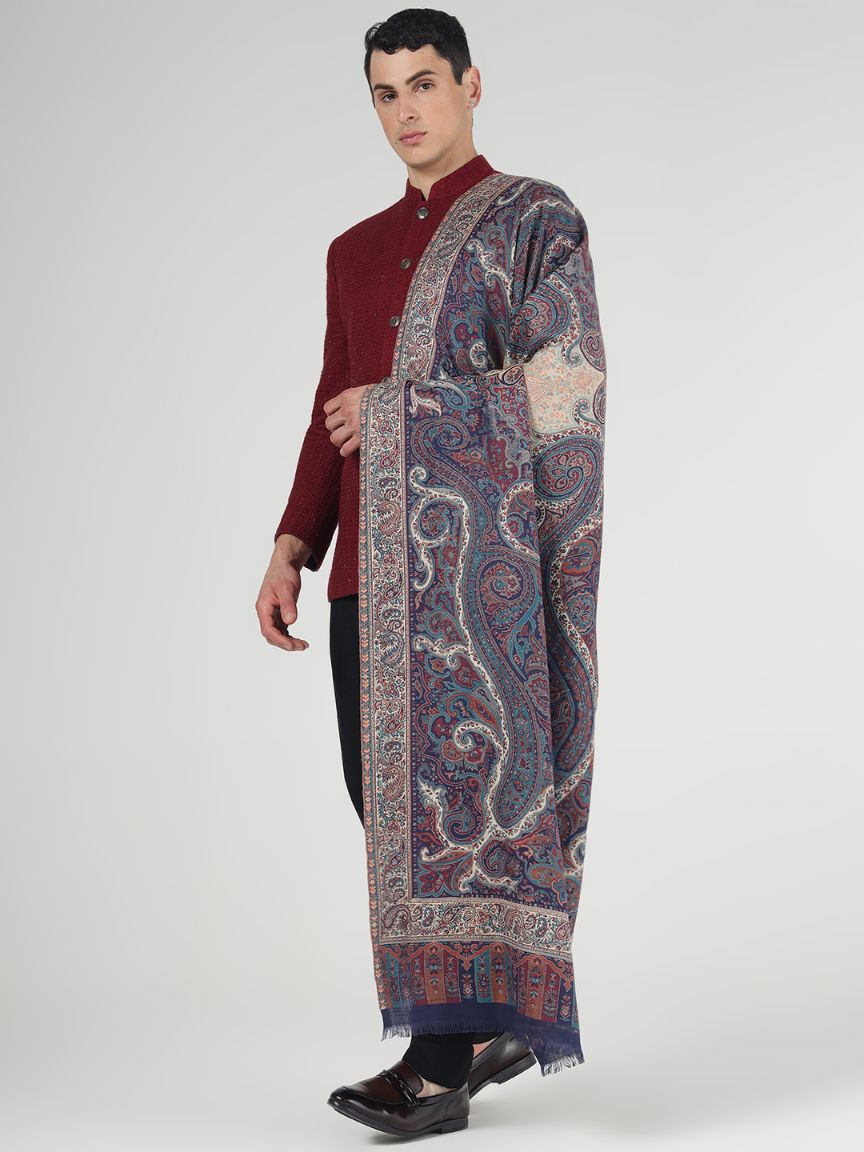 Faux Pashmina Regal Paisley Jamawar Shawl – Sapphire Elegance