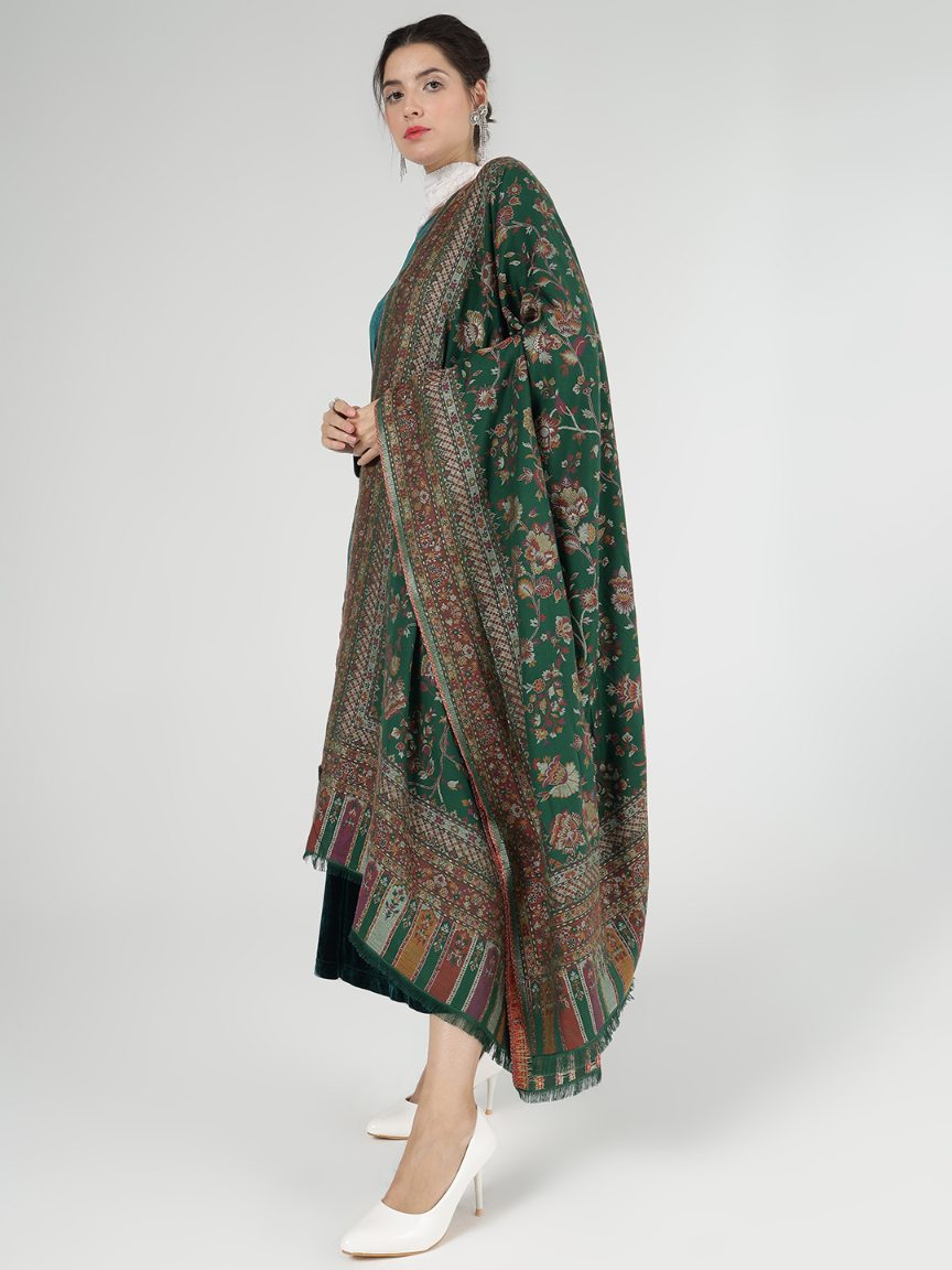 Soft Bamboo Modal Shawl with Zari for Women - Emerald Elegance