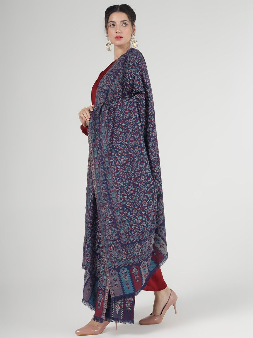 Antique Kashmiri Kani Shawl with Sarvosk for Women -  Midnight Blue