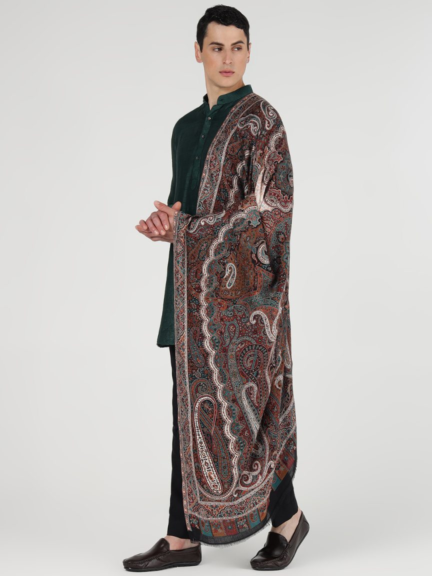 Traditional Bamboo Modal Autumn Spice Kani Shawl for Men | Full-Size, Soft and Eco-Friendly