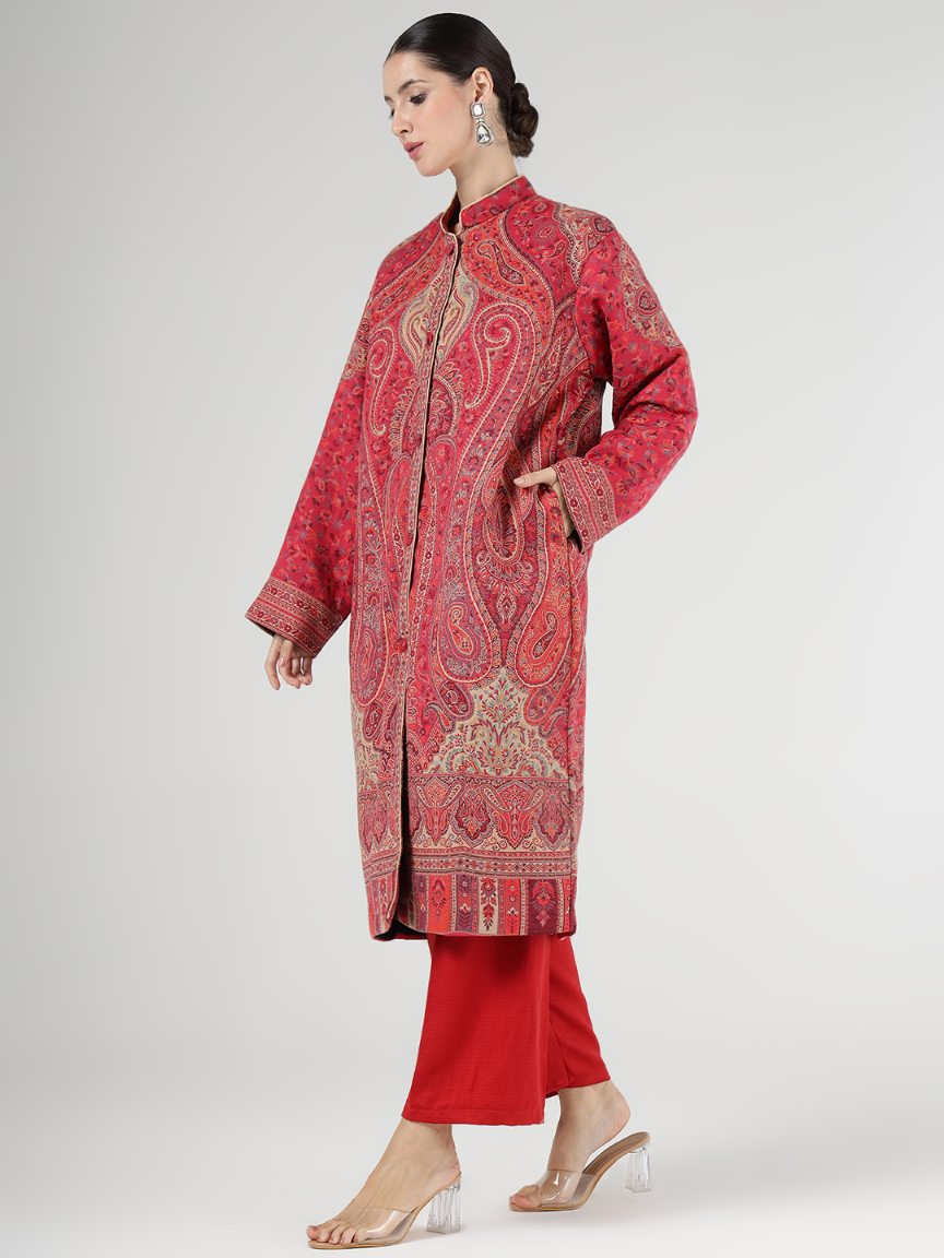 Unstitched Vintage Jamawar Jacket - Crimson Tapestry | Customizable