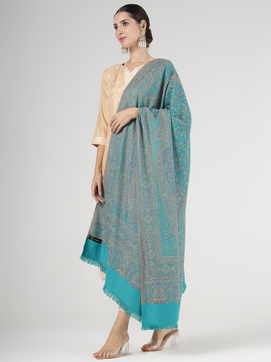 Women's Traditional Faux Pashmina Shawl - Aqua Serenity | Extra Soft & Lightweight