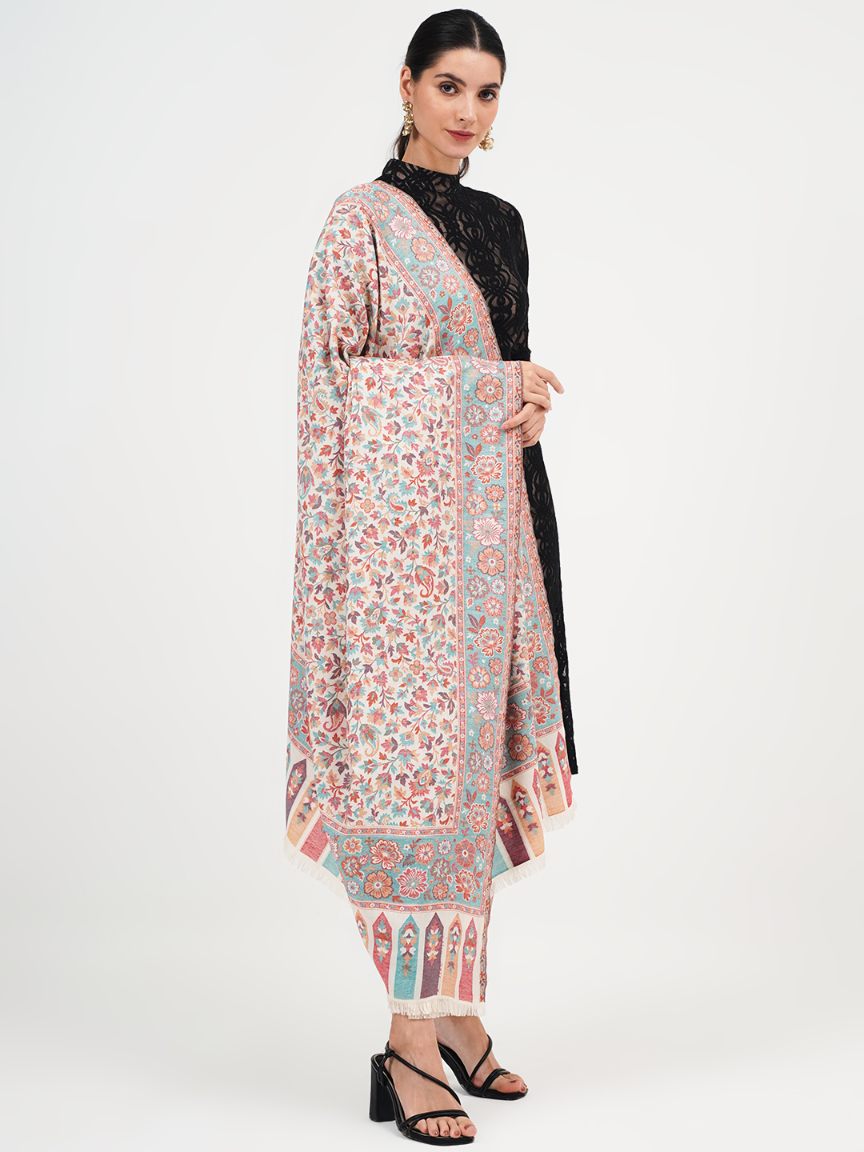 Women Fine Wool Blend Jamawar Kani Shawl – Pastel Palette | Full Size, Extra Soft & Warm