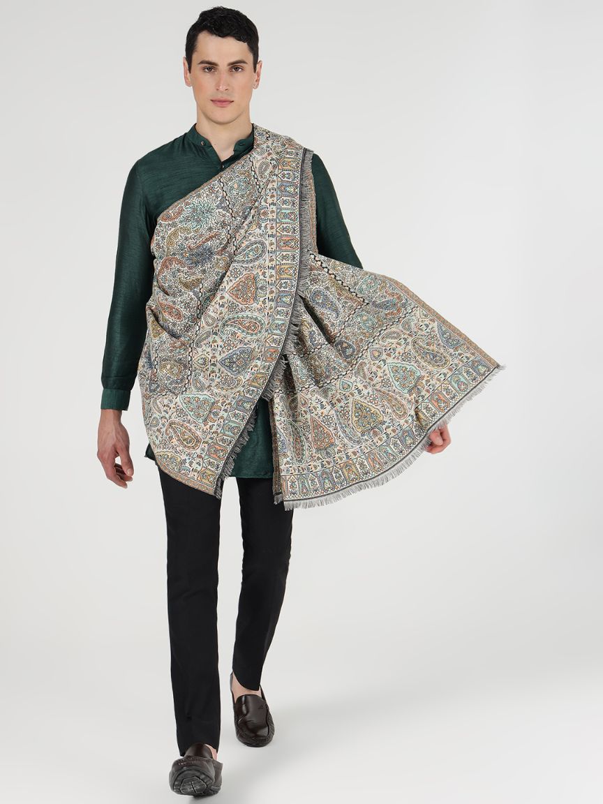 Faux Pashmina Paisley-Print Traditional Kalamkari Shawl for Men | Full Size, Extra Soft