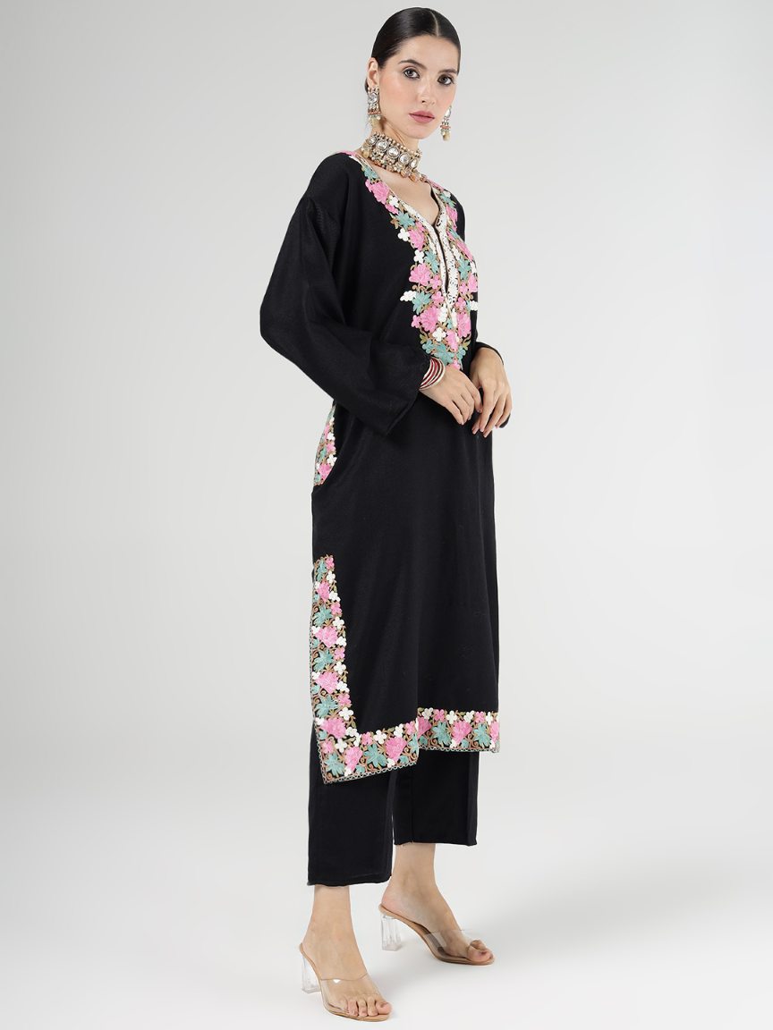 Pashmina Acrylic Firan Black Unstitched Suit for Women