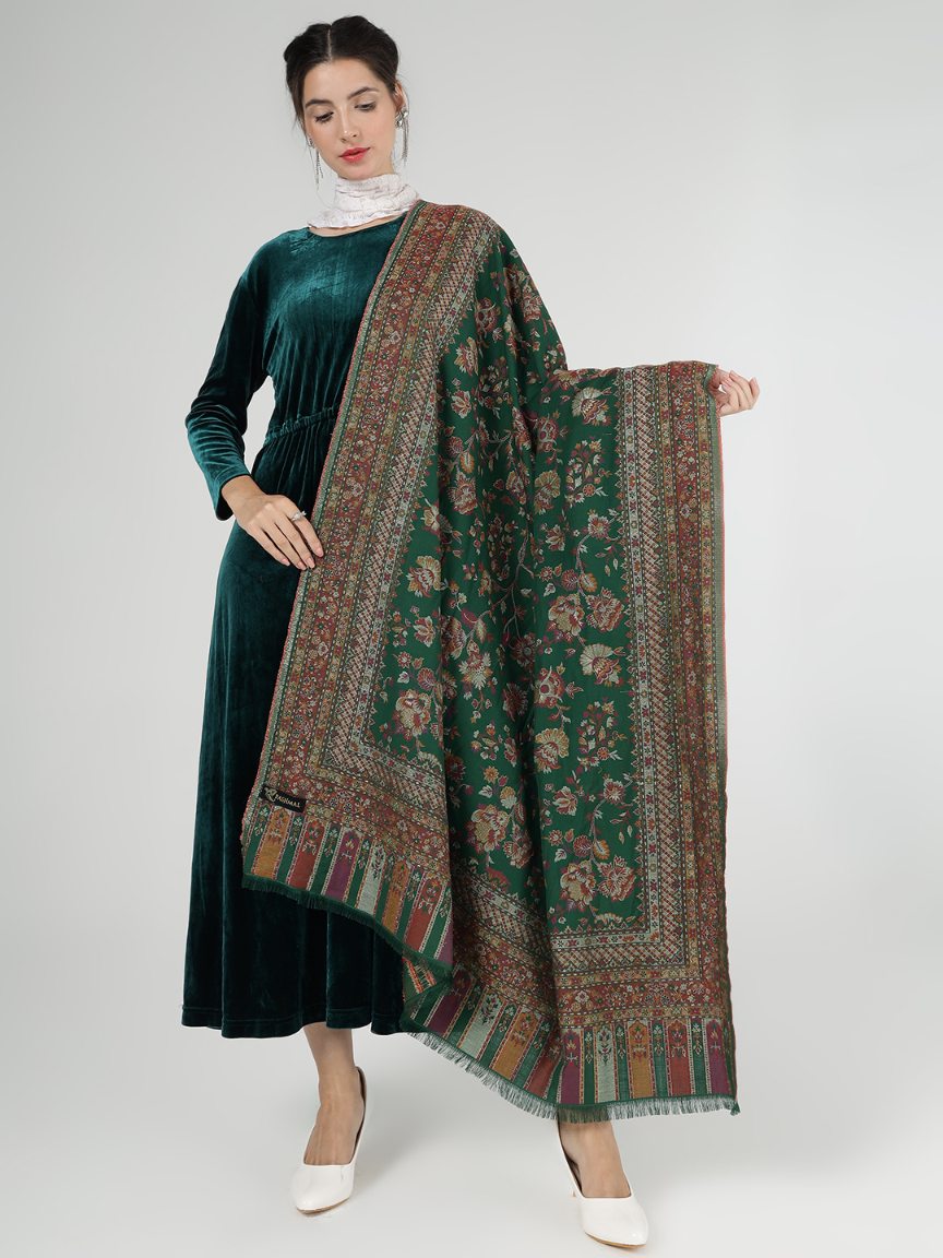 Soft Bamboo Modal Shawl with Zari for Women - Emerald Elegance