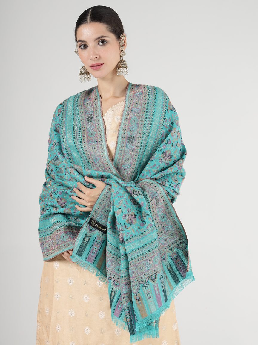 Soft Bamboo Modal Shawl with Zari for Women - Icy Blue | Full Size, Soft & Eco-friendly