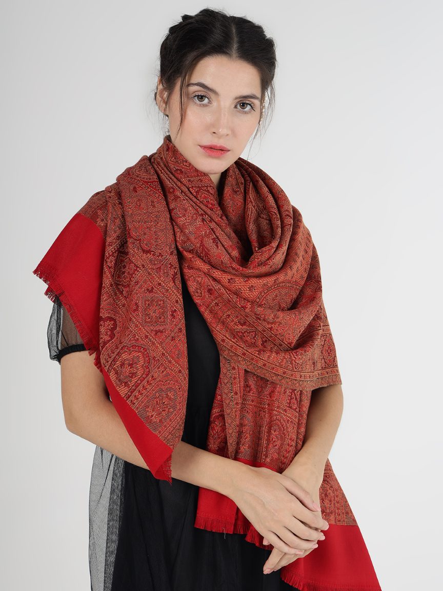 Faux Pashmina Ruby Traditional Kalamkari Shawl for Women | Full Size, Extra Soft